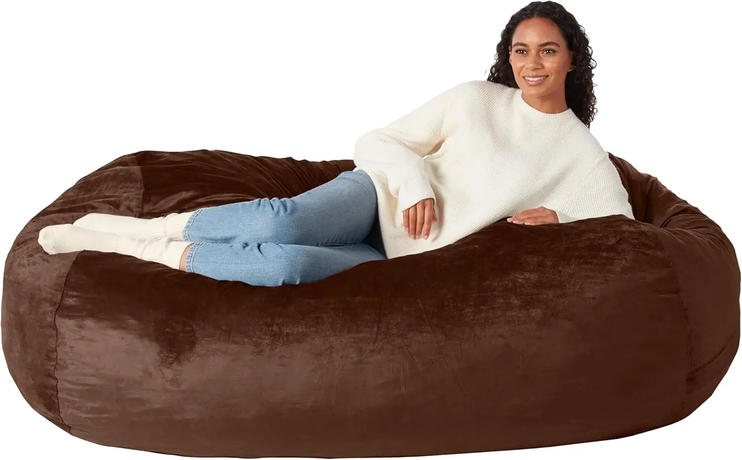 Basics Memory Foam Filled Bean Bag Lounger with Microfiber Cover, 6 ft, Brown, Solid