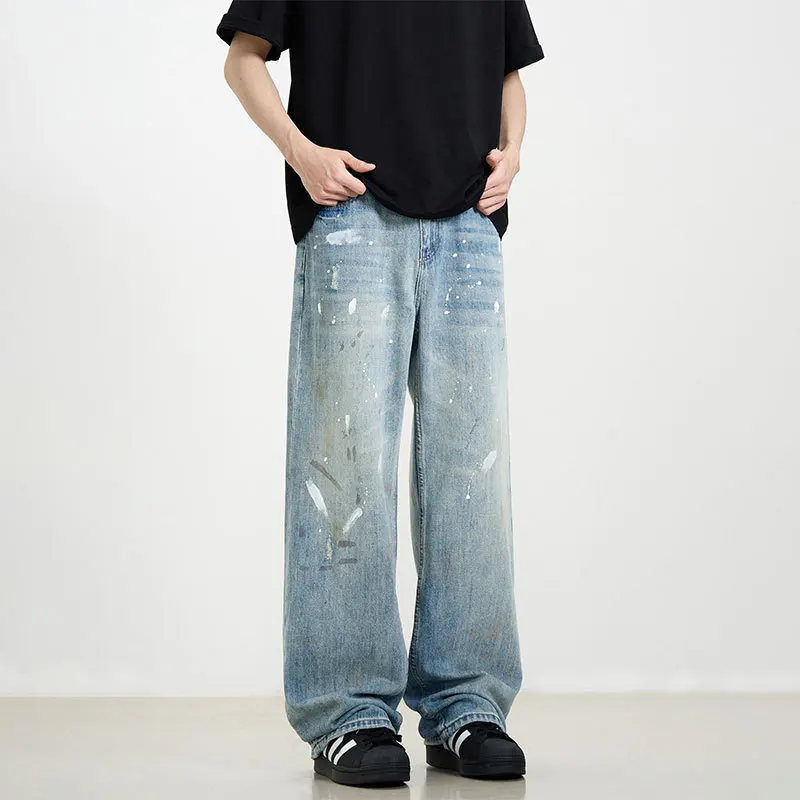 

New Fashion Cargo Jeans Men Wide Leg Jeans Hip Hop Casual Men's Straight Denim Pants Streetwear Skateboard Pant Neutral Trousers
