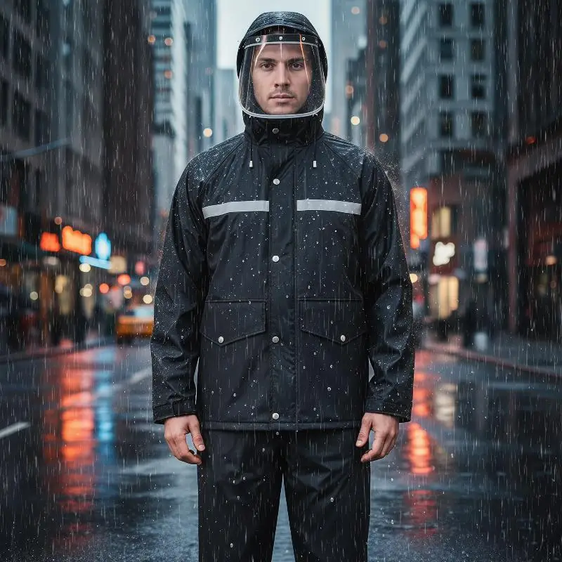 Full Body Raincoat And Rainpants Suit For Electric Bicycle Motorcycle Reflective Split Design For Takeaway Riding Storm Protec - view 3