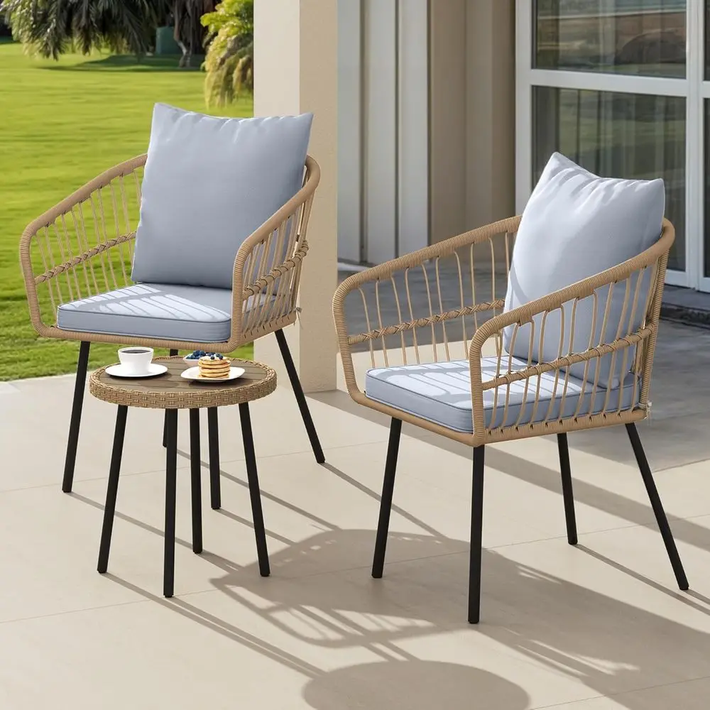 

Grey Outdoor Wicker Bistro Set with Coffee Table for Patio, Yard, Lawn, Porch, and Poolside