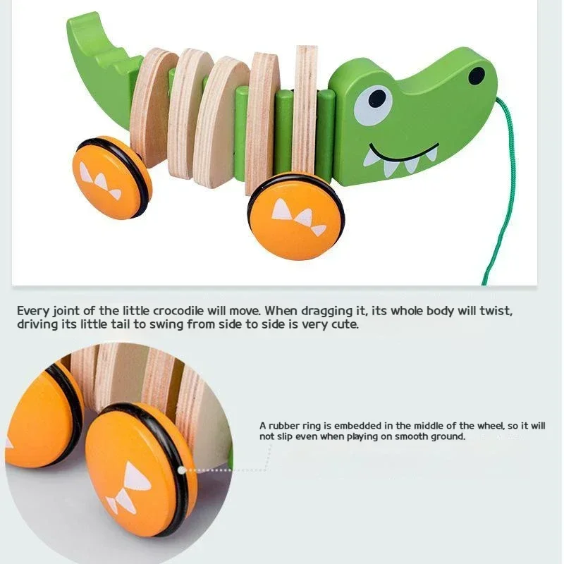 Drag Toddler Toys Wooden Drag Car Baby Learn Walk Toy Crocodile Educational Toy Puppy Snail Traction Rope Animal Детские Игрушки