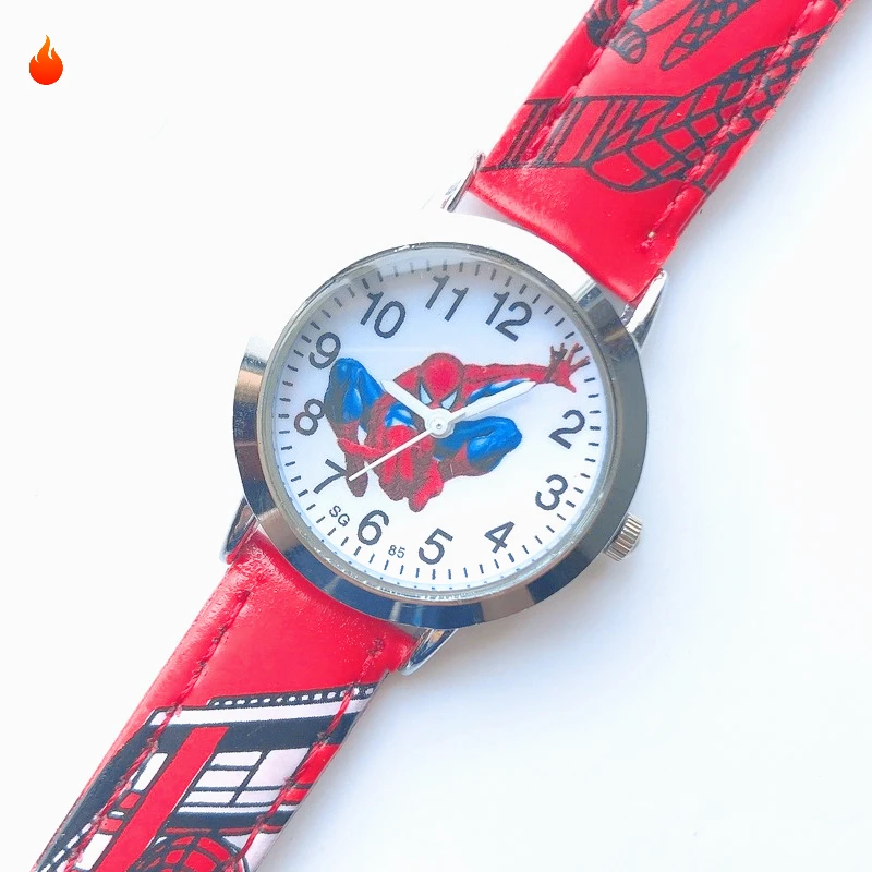 SpiderMan Watch Cute Cartoon Watch Kids Watches Boys Christmas Gift Leather Quartz Watch view 5