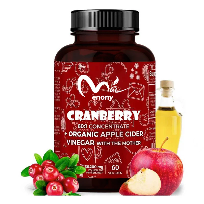 

Cranberry 60:1 extract+organic apple cider vinegar, 36200 milligrams, 60 vegan capsules, urinary tract and digestive support