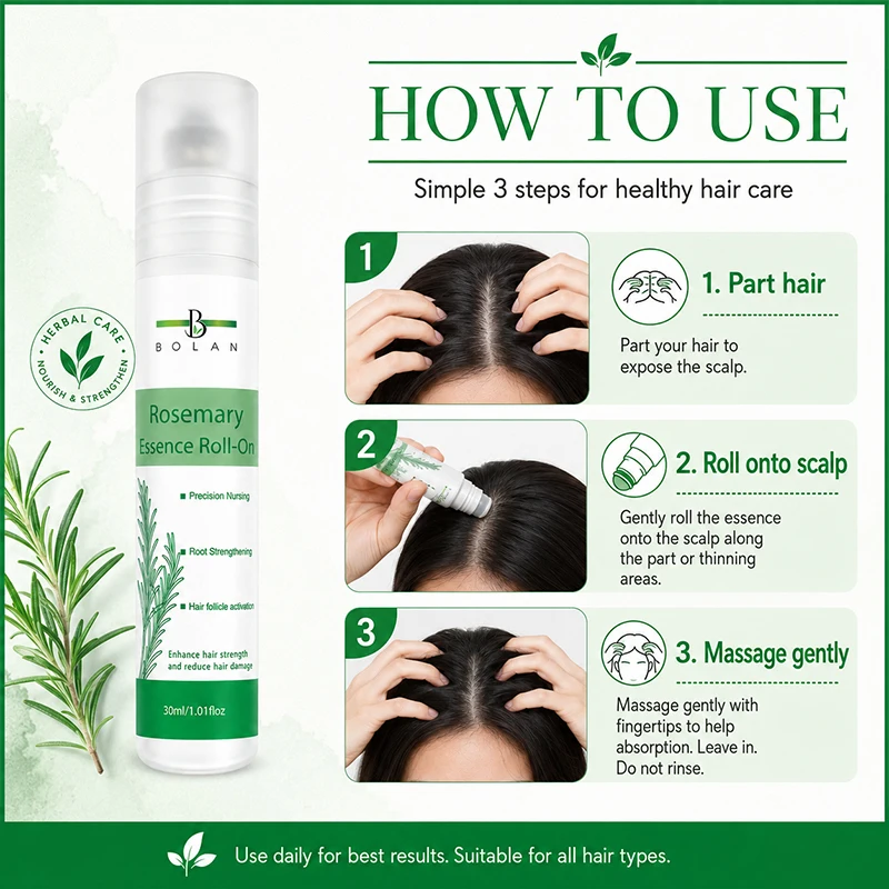 Rosemary Hair Growth Roller Essence Promotes Scalp Health Stimulates Follicles Reduces Hair Breakage Increases Density
