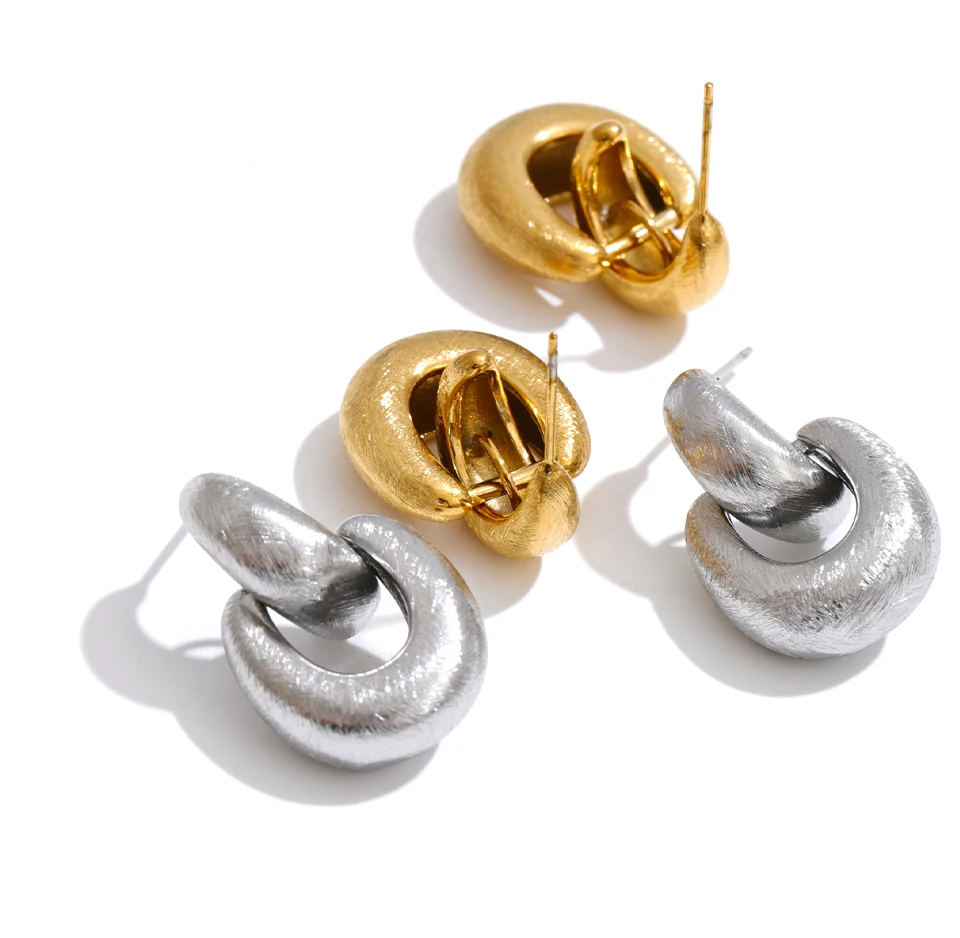 Yhpup Neue Tägliche Ohrhänger aus Edelstahl-Metallguss, Allergievorbeugend, Textur-Geometrie, Vielseitiger Casual-Schmuck – Detail 3