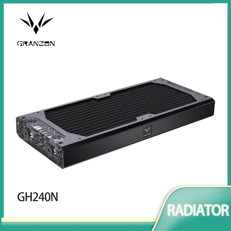 Granzon Copper Radiator for PC Cooling 30mm Thickness G1/4'' Thread 12cm Fan Water Cooler Heatsink Black GH120/360/240/480mm