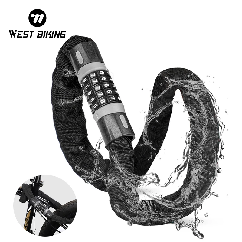 WEST BIKING Bicycle Chain Lock Heavy Duty Anti-Theft Outdoor Bike Lock Security Reinforced Cycling Chain Lock Bike Accessories