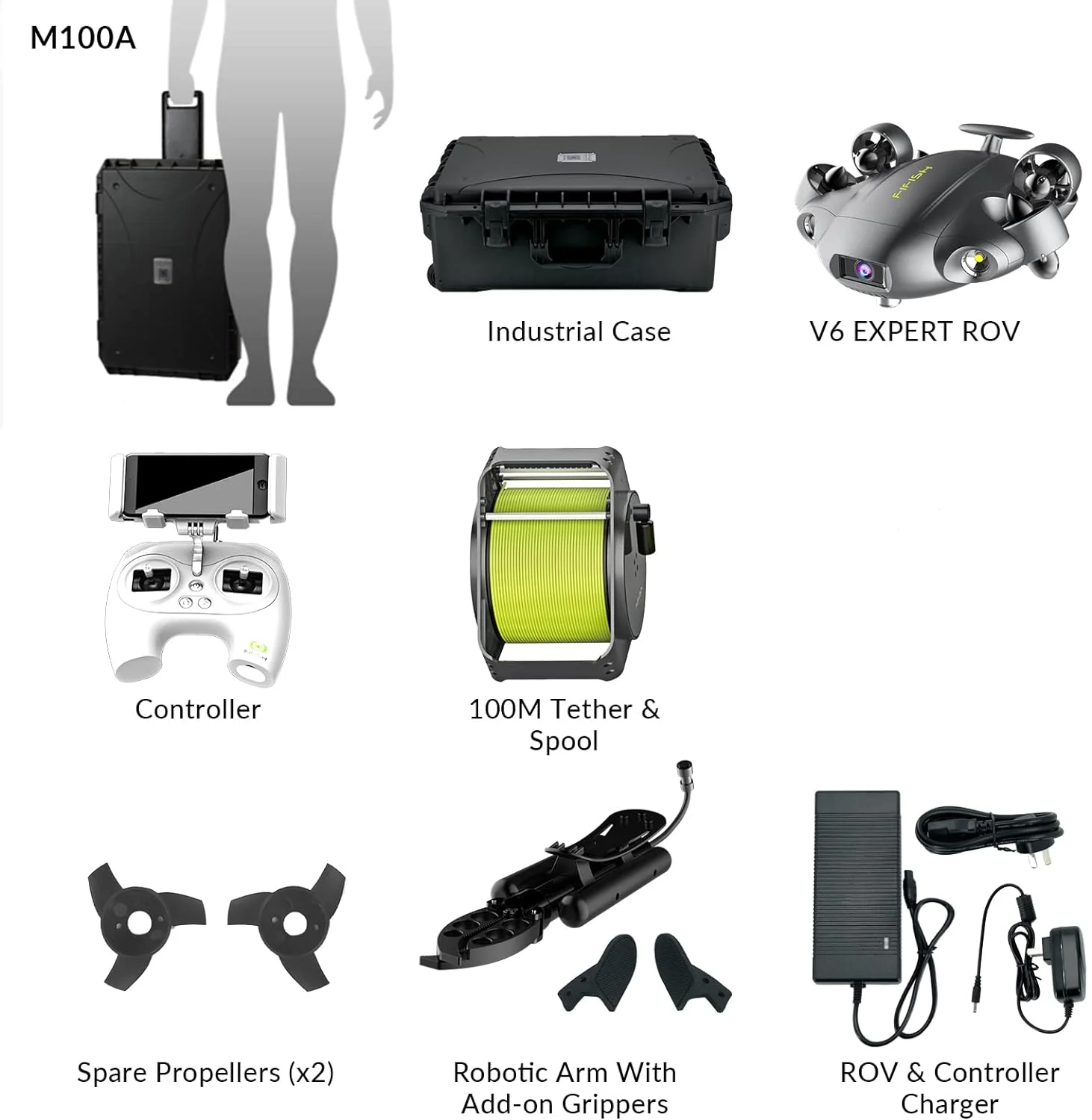 Fifish 수중 드론 로브, 4K 카메라, 14400mAh 6000 루멘, VR 잠수함 다이빙, 구조용 수중 로봇, V6E M100A