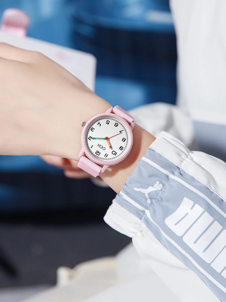 ساعة خاصة بسيطة لامتحان الخدمة المدنية للطلاب، ساعة سيليكون بلون الحلوى، ساعة كوارتز بإبرة قلم رصاص للسيدات #2