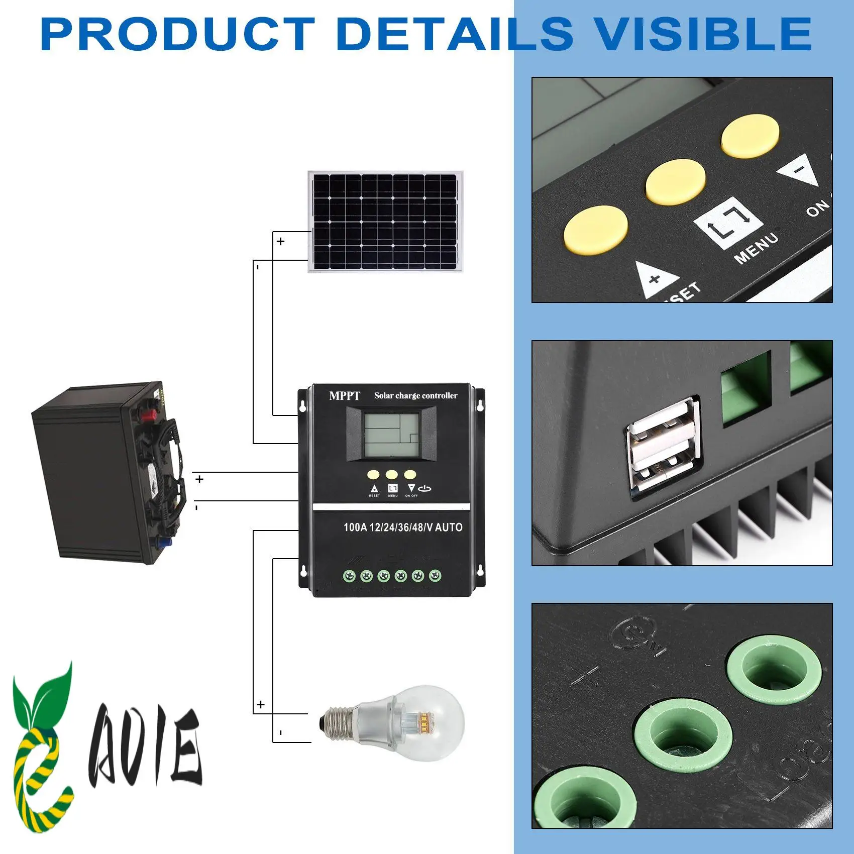 

PWM 12V 24V 36V 48V AUTO Solar Panel Charge Controller Solar PV Battery Charger With LCD MPPT Solar Controller