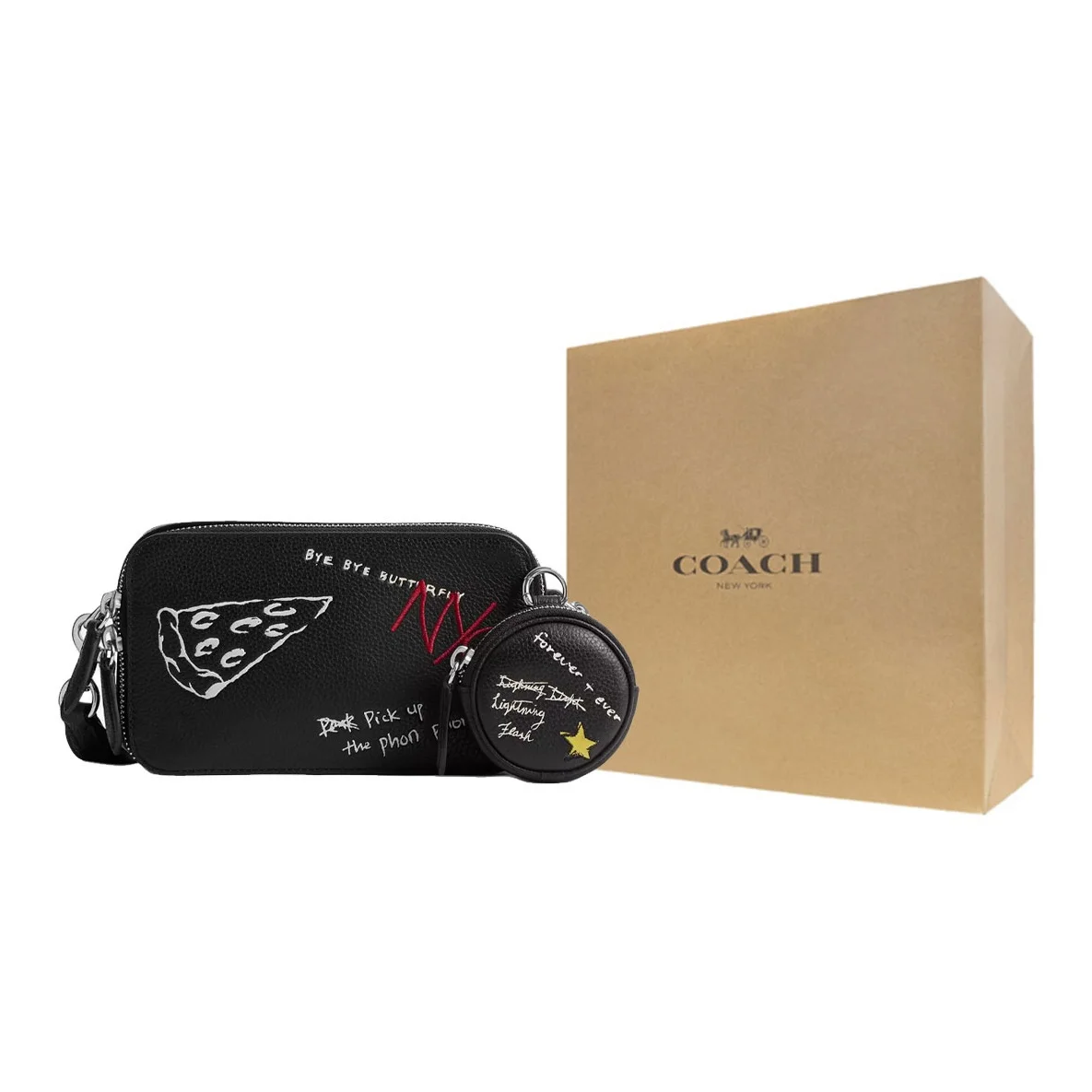 COACH Charter Polished Litchi Grain Leather Shoulder Bag Small Men's Black CAM96-BLC