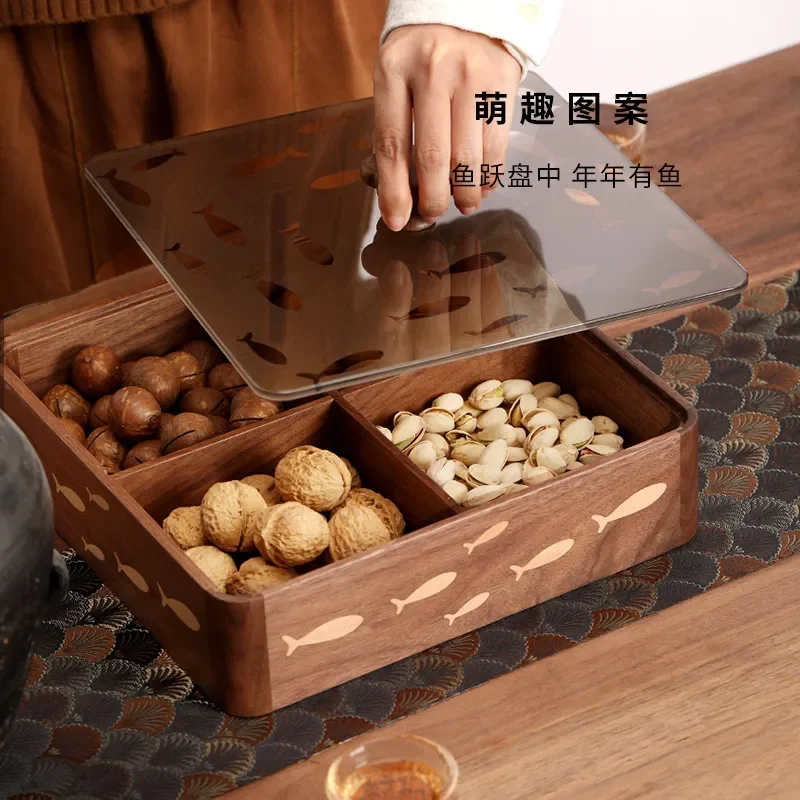 Black Walnut Dried Fruit Box Wooden Snack Plate for Living Room Tea Table Candy Dish Home Decoration New Year Gift Tray