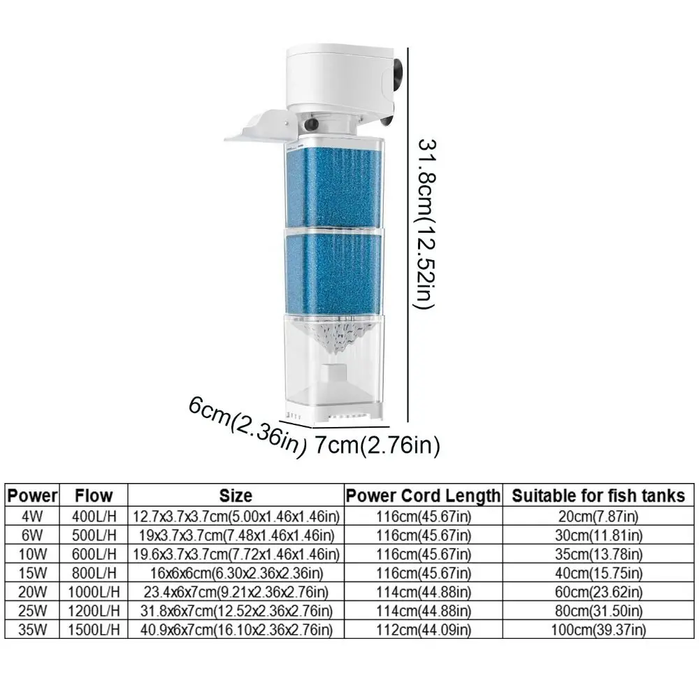 Mute Fish Tank Submersible Filter Removable Plastic Water Purification Water Circulation Pump Built-in Filter