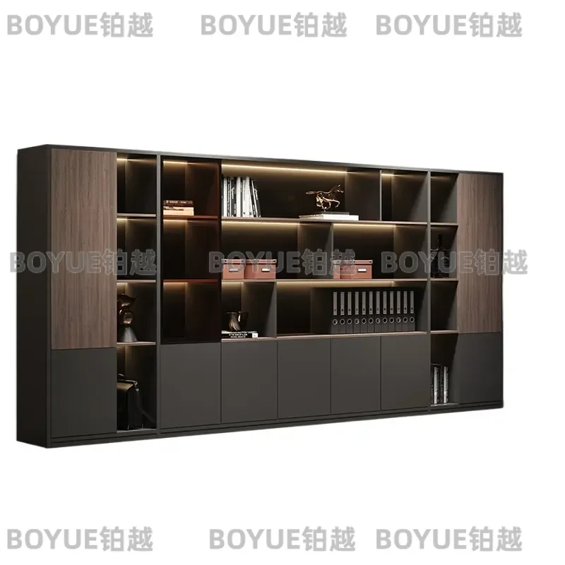 Luxury Solid Wood Office File Cabinet Floor to Ceiling Data Storage Locker Wall Mounted High Bookshelf for Boss Background