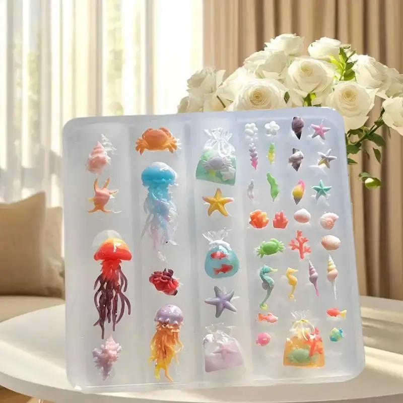 Coquilles DIY, étoile de mer, méduse Nail Art avec moule en silicone transparent ; Moule de manucure 3D Ocean Series