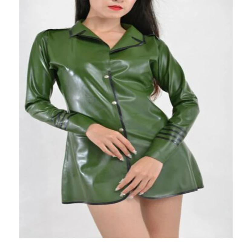 

Latex Gummi Rubber Long Sleeve Dress Army Green Cool Les Sexy Pubwear Customized