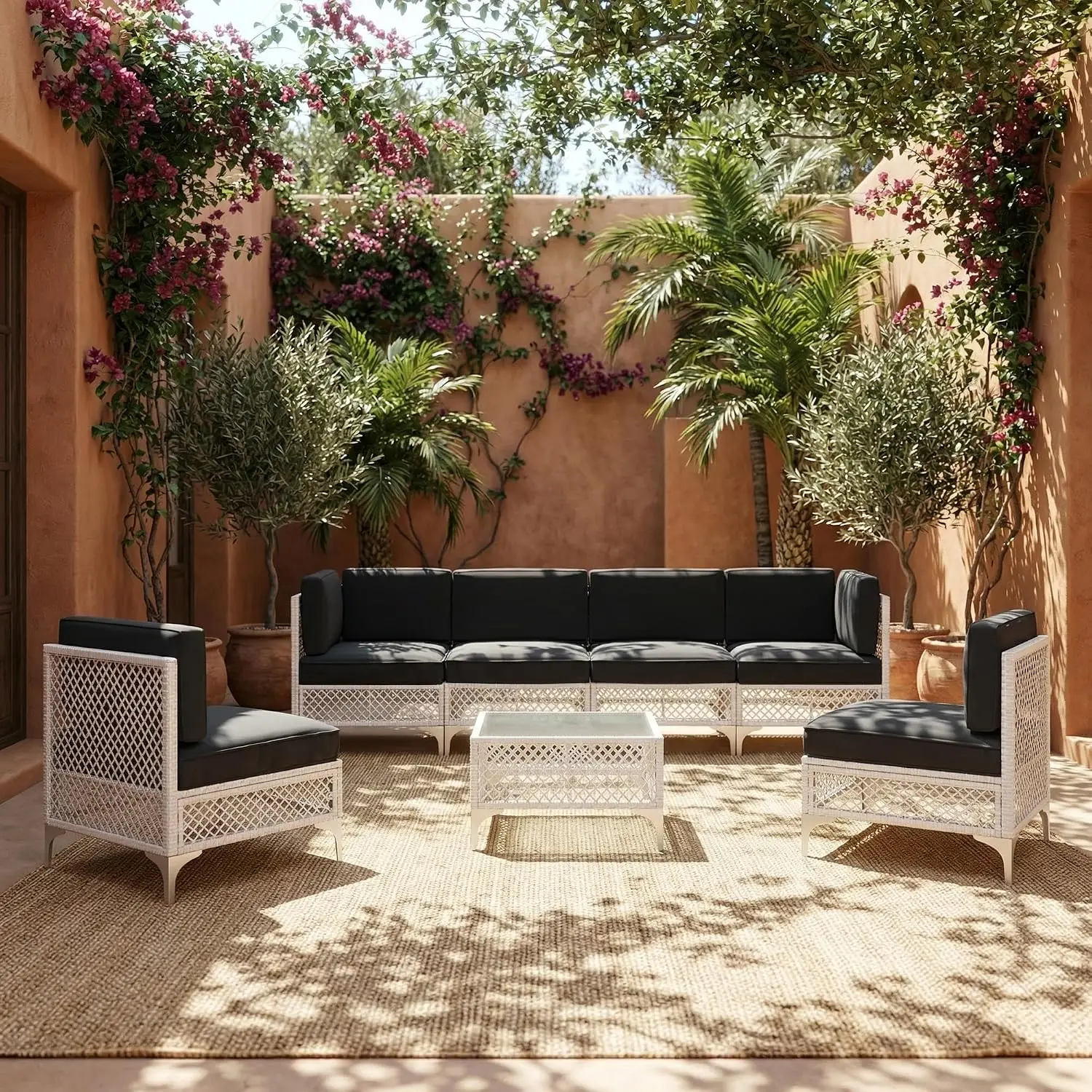 7-Pcs Outdoor Sofa with Thick Cushion, Lightweight Patio Sectional with Effortless Assembly, Space-Saving Outdoor, Customized