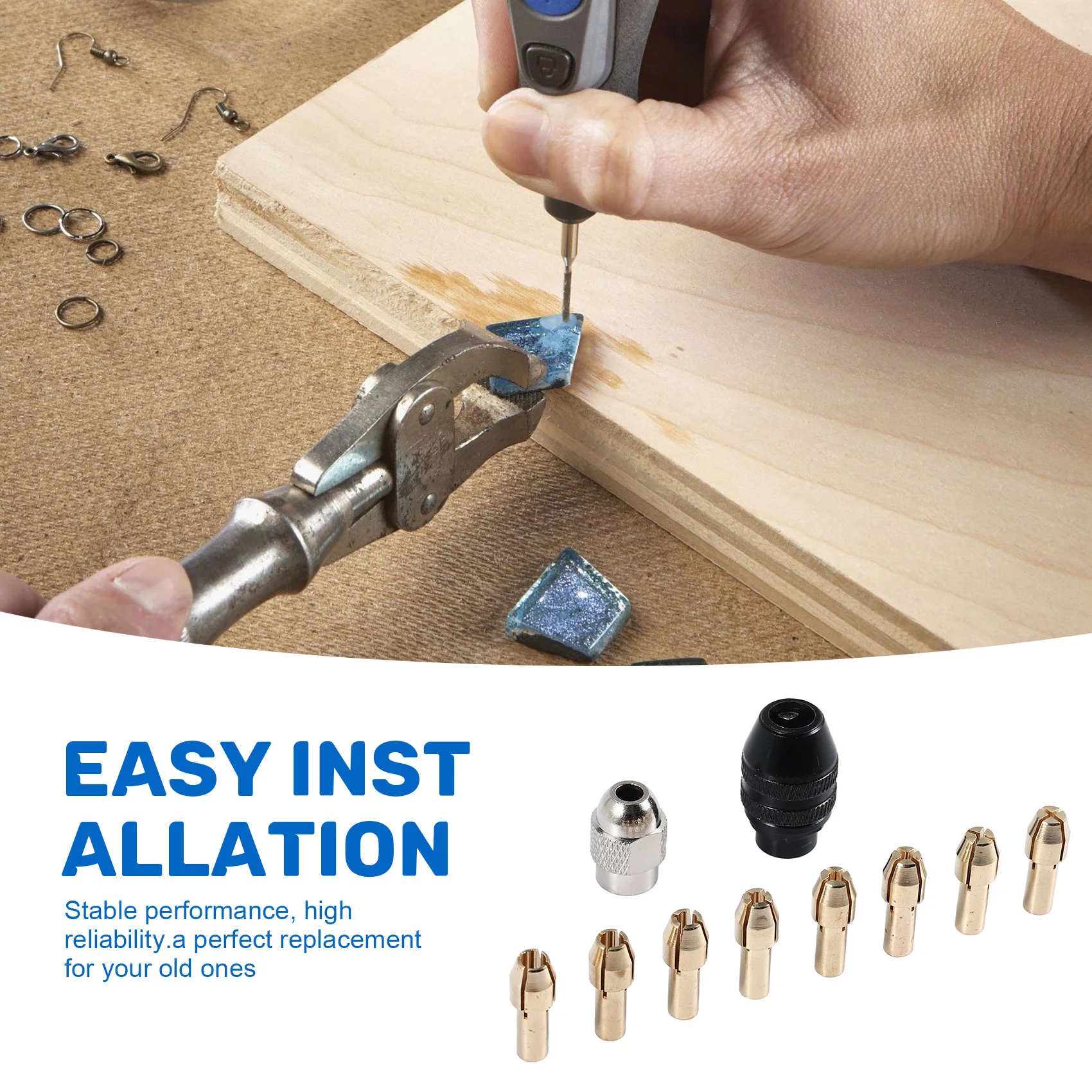 A39U Drill Chuck Collet Set for Dremel,1/32inch to 1/8inch Replacement 4486 Keyless Bit with Replacement Rotary Drill Nut Set