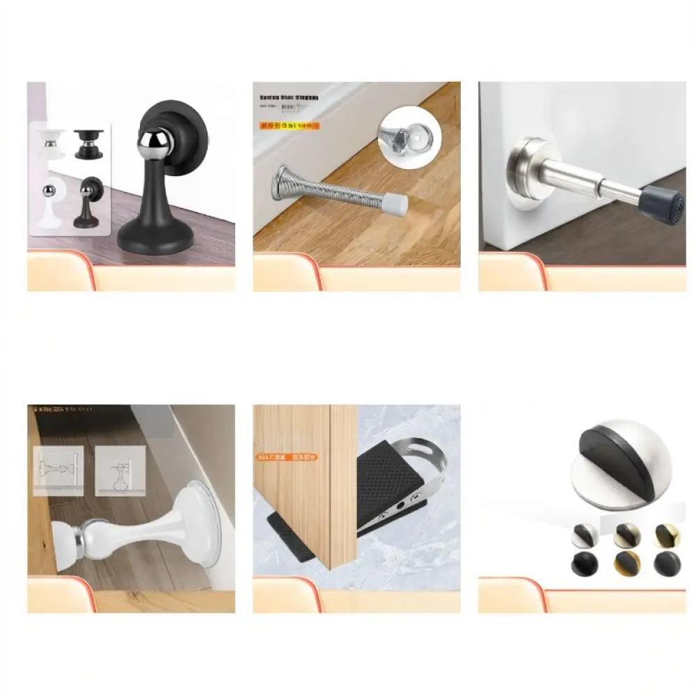 Adjustable Metal Door Stop Folding Punch Free Door Holder Silent Anti Collision Wedge For Home Bedroom Residential Hardware