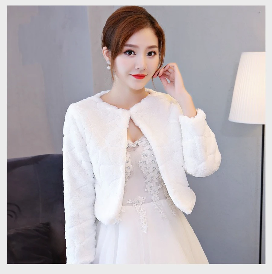 Faux Fur Party Shawl Winter Warm Bridal Jacket Standard Size Long sleeve Jacket Wedding Bridal Wrap Party Cape