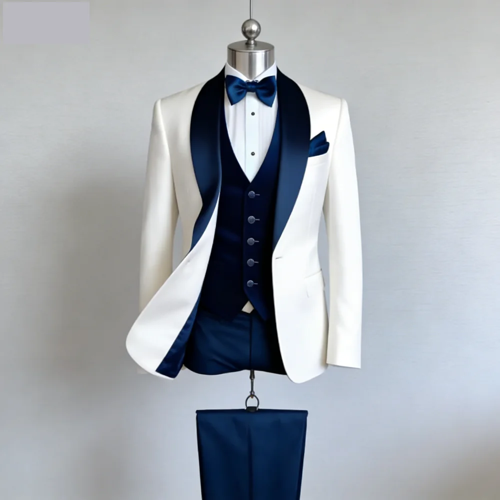 

Мужские костюмы на заказ, 3 предмета, с отложным воротником, смокинг, для жениха, свадебный костюм, индивидуальный пошив, для вечеринок, блейзер, мужской костюм