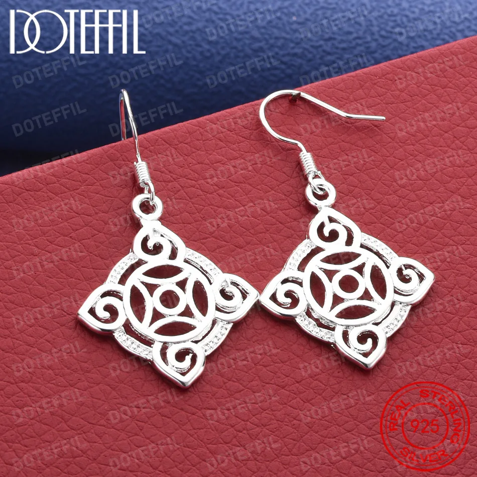 Exquisite 925 Silver Openwork Diamond-Shaped Earrings – Stylish Wedding Accessory & Party Gift for Women