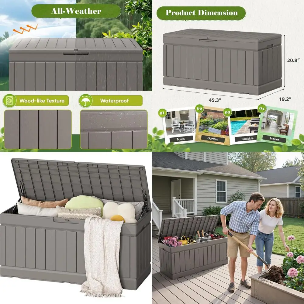 

Водонепроницаемый уличный ящик для хранения из полимерной смолы объемом 80 галлонов с текстурой под дерево для садовых подушек (светло-коричневый)