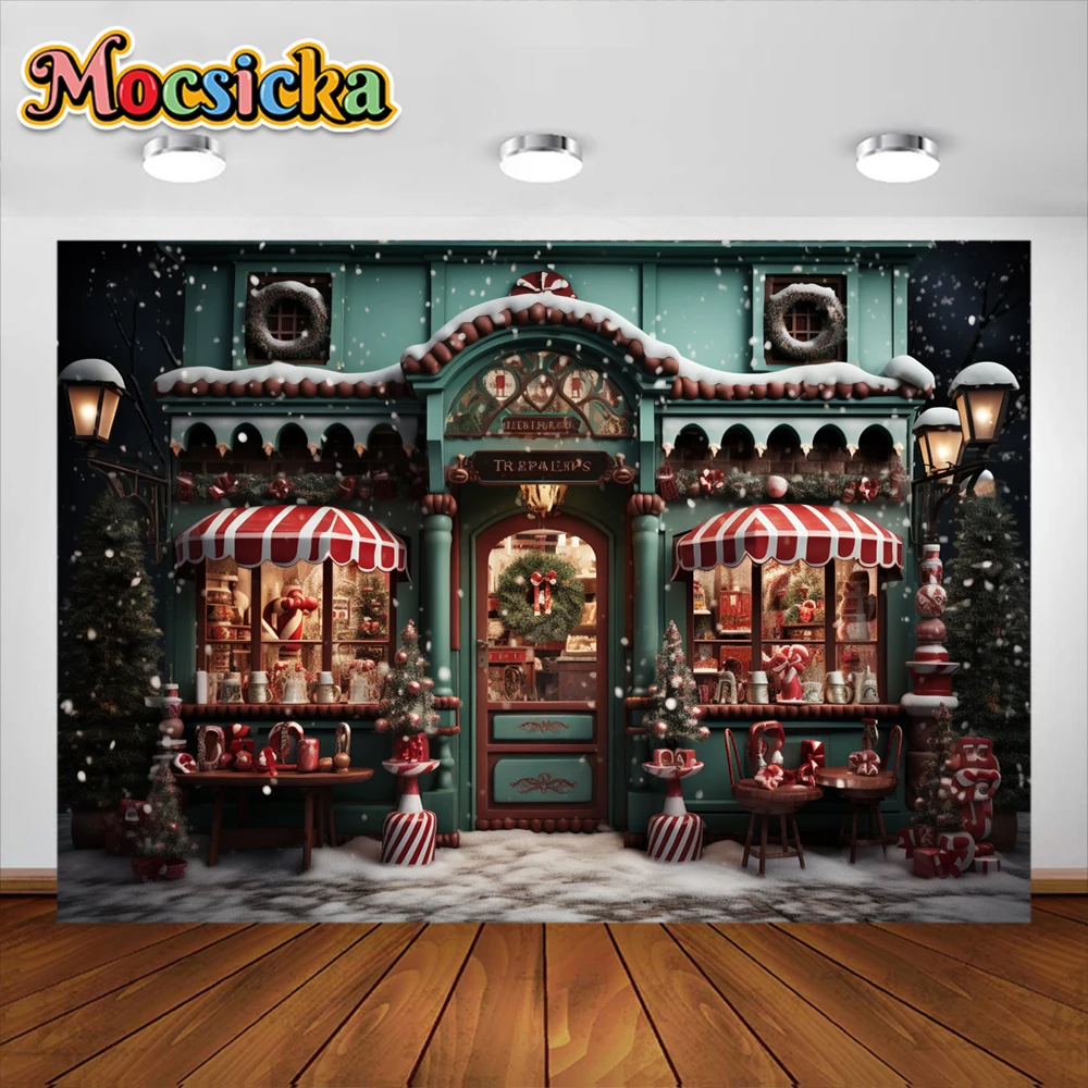 Christmas Candy Store Photography Backdrop Kids Portrait Props Adult Children Xmas Snow Toy House Background Studio Banner