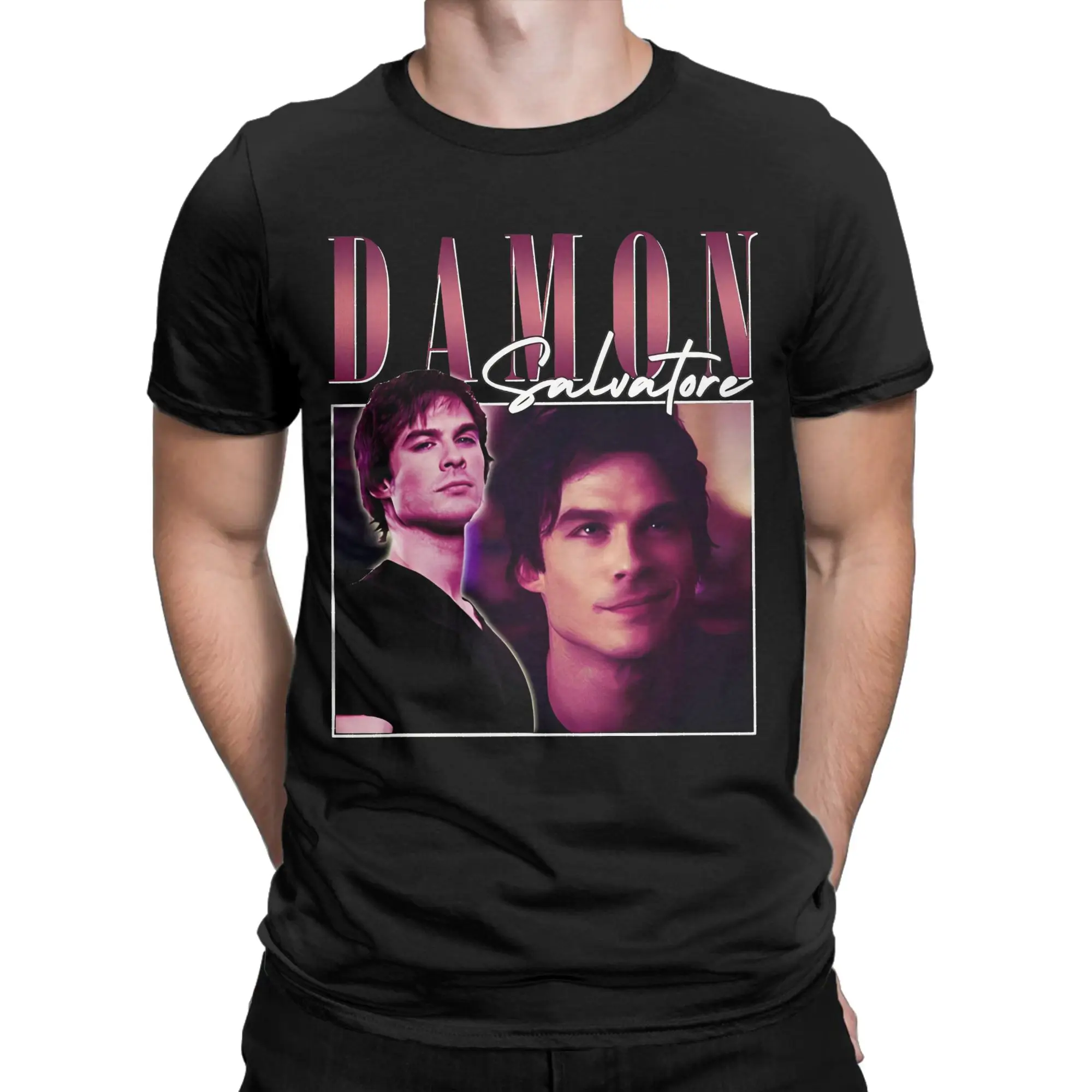Damon Salvatore Vintage  T-Shirts Men Women The Vampire Diaries Funny Cotton Tees Crewneck Short Sleeve T Shirt Classic Tops