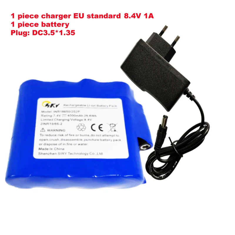 18650 2S2P 7.4V 4400mAh Lithium Rechargeable Heated Battery with 8.4V Charger For Heated Coats Belts Glove Battery