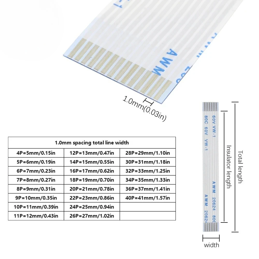 100 قطعة FPC FFC الشريط مرنة كابل مسطح الملعب 1 مللي متر الاتجاه الأمامي FFC سلك 4/5/6/8/10/12/14/15/16/18/20/24/26/28/30/32P #5