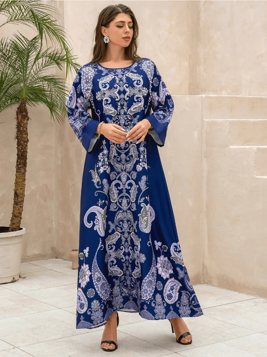 Muslim Dress for Women Abaya Beading Diamond Eid Long Sleeve Vestidos Largos Arab Dubai Jalabiya Party Dresses Long Robe 2024
