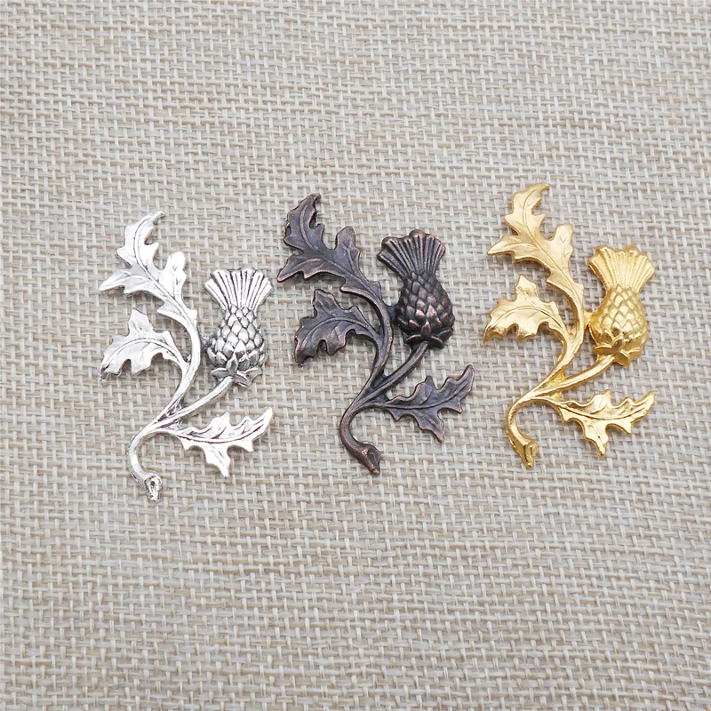 5PCS Alloy THISTLE Pendant Tree Leaves Top 3color Vintage Home Dec Furniture Jewelry Accessory 47*32MM Scotland Thistle Chair