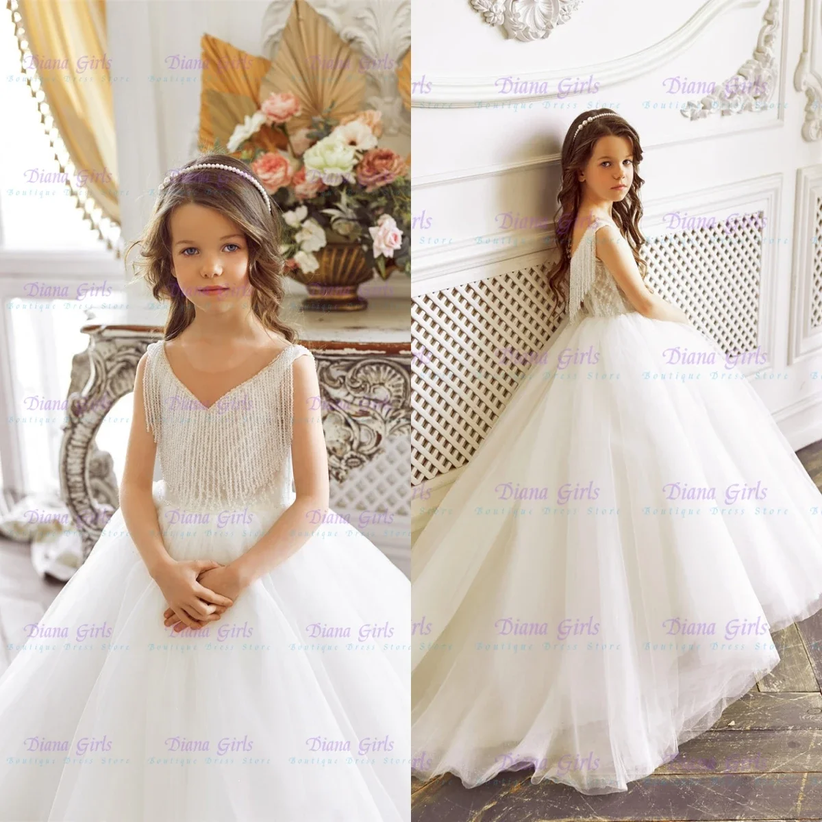 Quality Elegant Flower Girl Dress Tulle Fluffy Applique for Wedding Little Baby Princess Kids Birthday Party Evening Ball Gowns