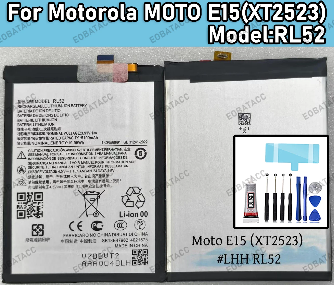 100% New Zero Cyclev RL52 5100mAh For Motorola Moto G05/Moto G15/Moto E15 Mobile phone battery + Free Tools