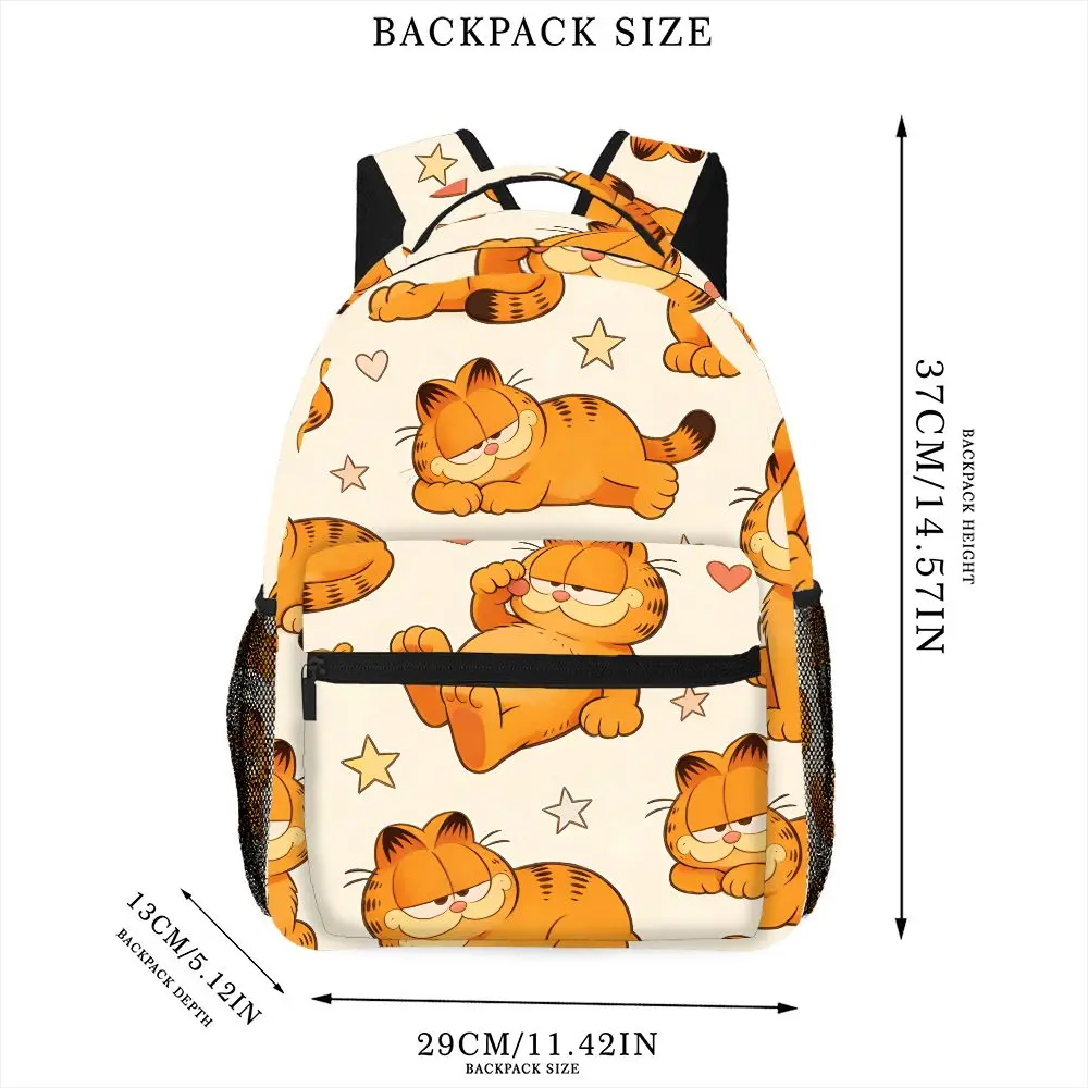 Funny Lazy Garfield Backpack Star Heart Print Cute Cartoon School Bag For Picnic Camping Travel