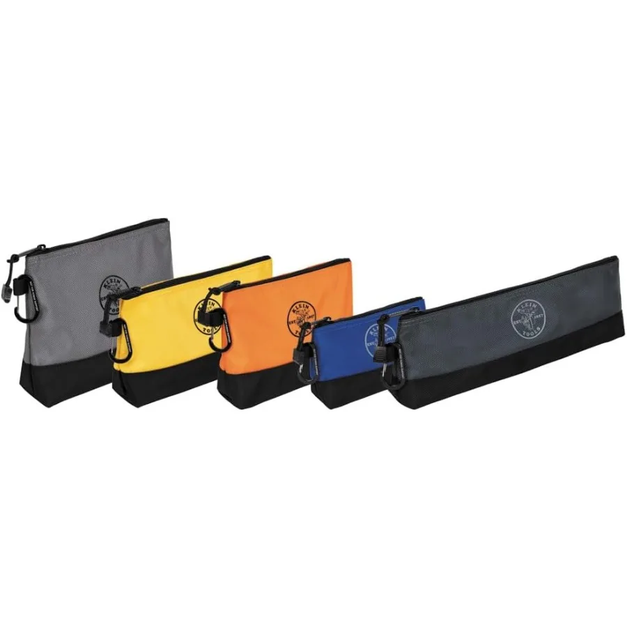 55569 Custodia per attrezzi con cerniera standup con moschettoni Fondo rinforzato con schienale Resistente all'acqua 1680d MultiSize Confezione da 5 per esterni