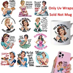 12pcs Funny Retro Women Sarcastic Housewife UV DTF Cup Wrap Transfer Sticker Glass Coffee Mugs Decoration Cards Decal Decor