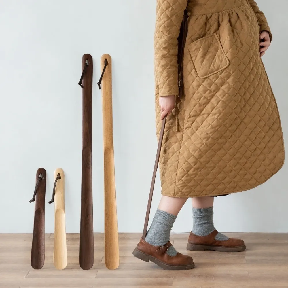 Wooden Shoehorn Smooth Edge & Ergonomic Grip Extended-length Shoe Puller Household Lazy Shoe Horn for Elderly, Pregnant Women