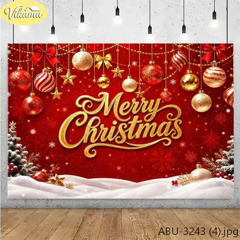 VIKAMA Snow Scene Ornament Christmas Backdrop Tapestry Wall Hanging, Wall Art for Photo Studio Party Living Room Bedroom Decor