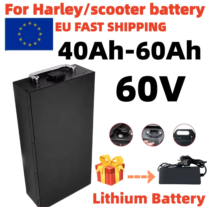 60V 40Ah/50Ah/60Ah Elektromotorrad Harley Zweirad Faltbares Citycoco Elektromotorrad Lithium-Ionen-Akku 2000W, Gratis-Ladegerät