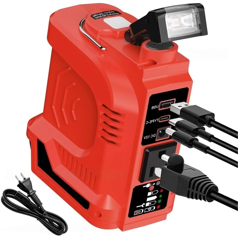 ABJI-Outdoor Work Inverter With LED Light Type-C DC US Plug For Milwaukee Multifunction Intelligent Lithium Battery Inverter