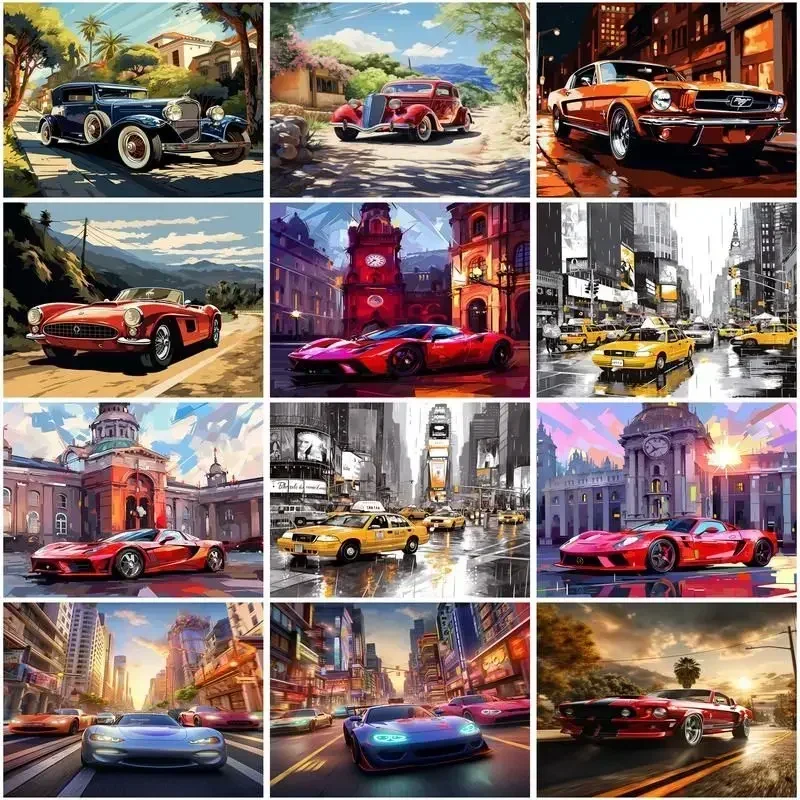 

562131 Oil Painting Urban Car LandscapeDrawing On Canvas HandPainted Art Gift DIY Pictures Coloring By Number Kits