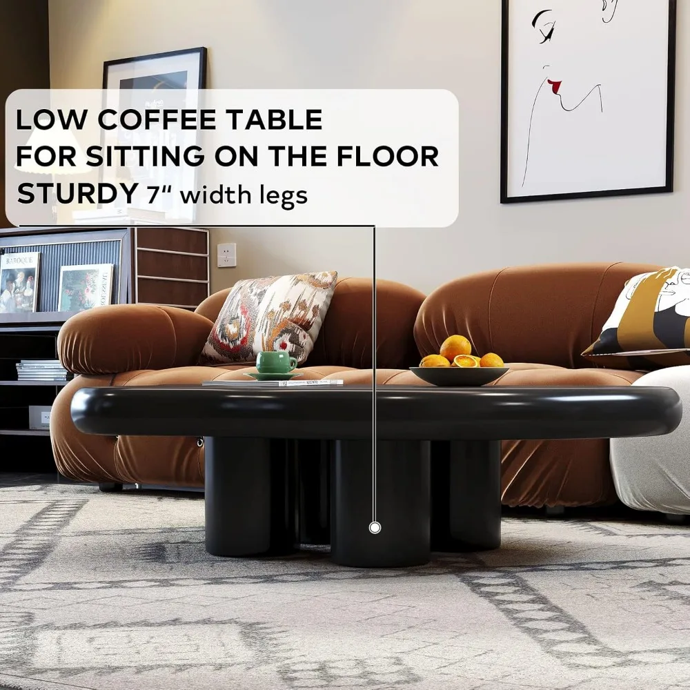 47" Round Edge Cloud Coffee Table,Irregular Black End Table for Small Space, Modern Center Coffee Table for Living Room, Bedroom