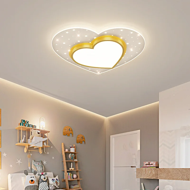 Imagem -03 - Nordic Heart-shaped Led Luz de Teto Lâmpada das Crianças Princesa Quarto Estrelado Desenhos Animados Moderno Principal Quarto Bebê