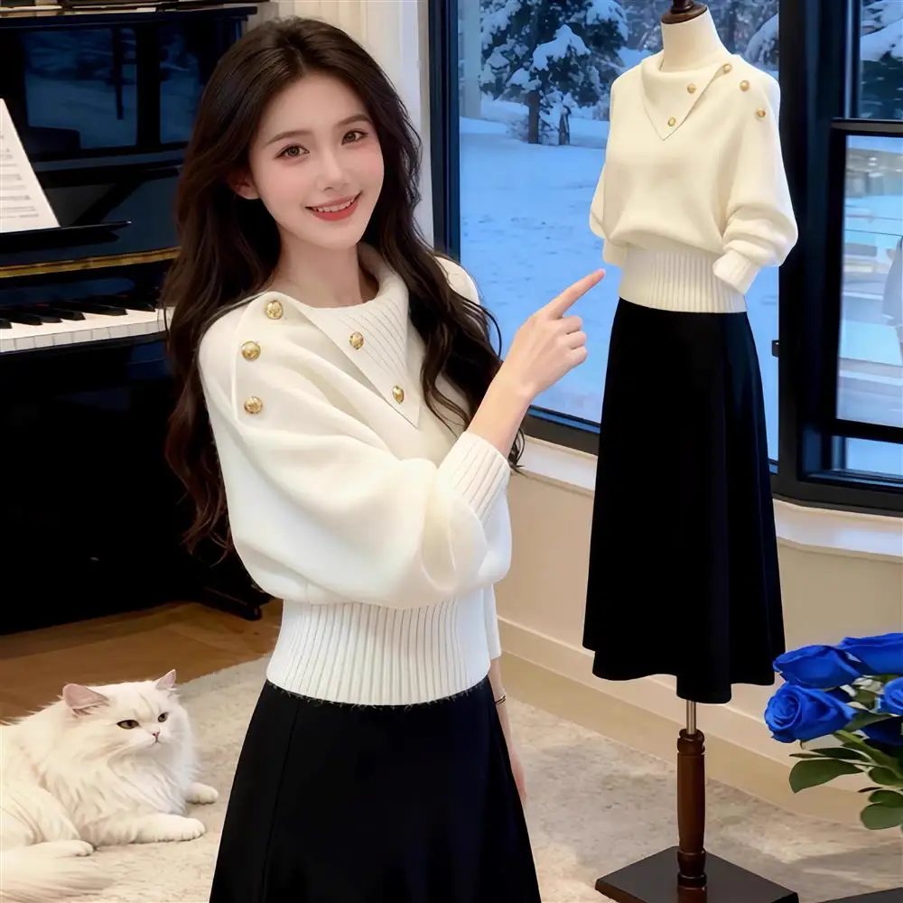 Soft Cozy Short Knitted Sweater Women's Autumn Winter New Style Unique Beautiful Waist-Cinching Light Maturity Fashion Top