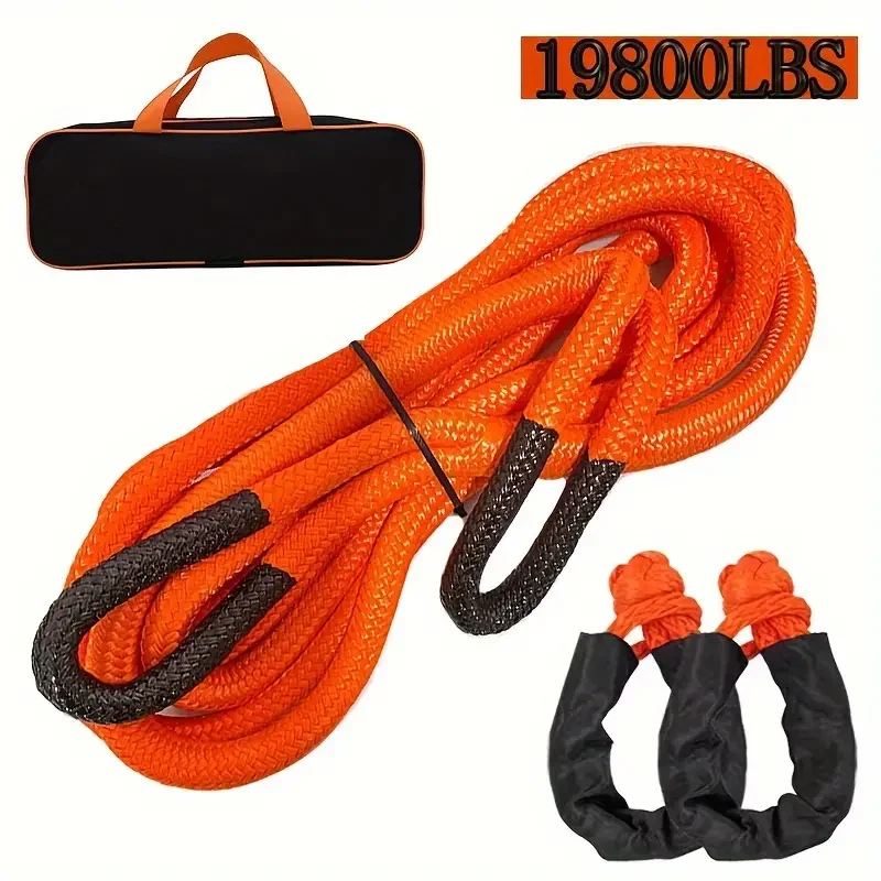 19mm*6m 19800lbs Recovery Rope+2pc Soft Shackle +1pc Storage bag Automobile Emergency Wild Rescue Power Line Rope Trailer Rope