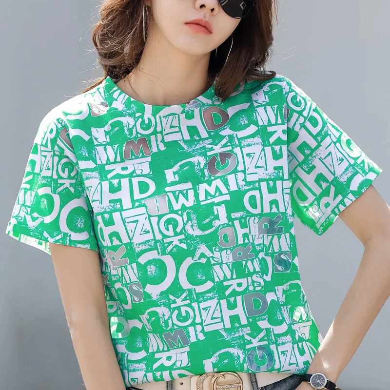 TuangBiang 2023 Summer Irregular Letters Printed Cotton T-Shirt Women O-Neck Hollow Out Tshirts Soft Female Fashion Classic Tops