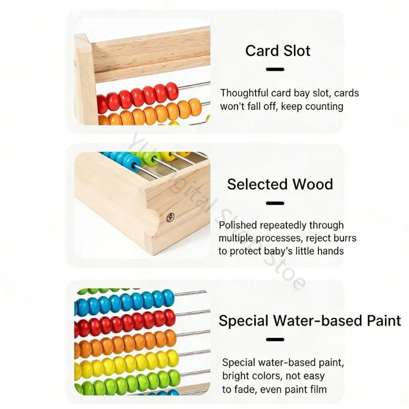 96BA Lernspielzeug aus Holz, Abakus, Zählen, enthält Zahlenkarten und Additions- und Subtraktionstabelle für Kinder – Detail 3