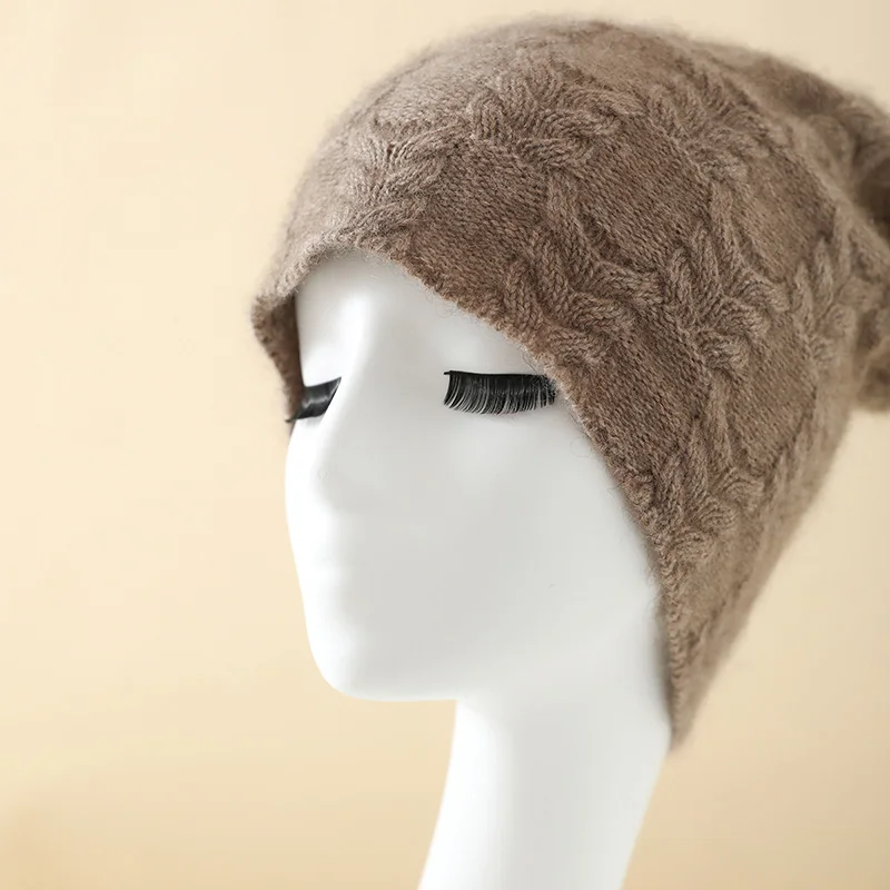 Women's 100% cashmere hat casual knit hat warm pile cap pullover hat without brim cap fashion cold hat wholesale.